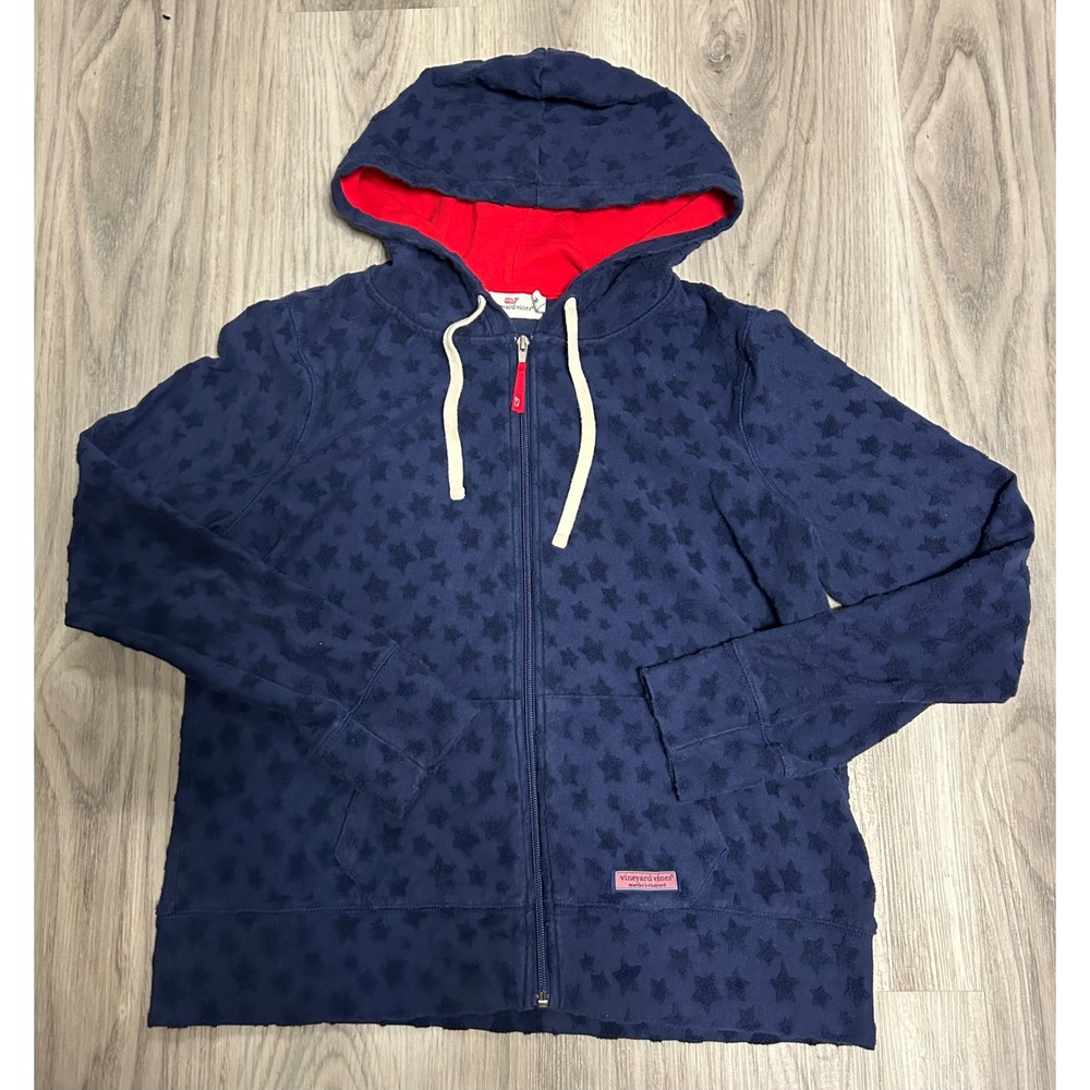 Vineyard Vines Navy Star Terry Cloth Zip Up Hoodie Jacket Women's M
